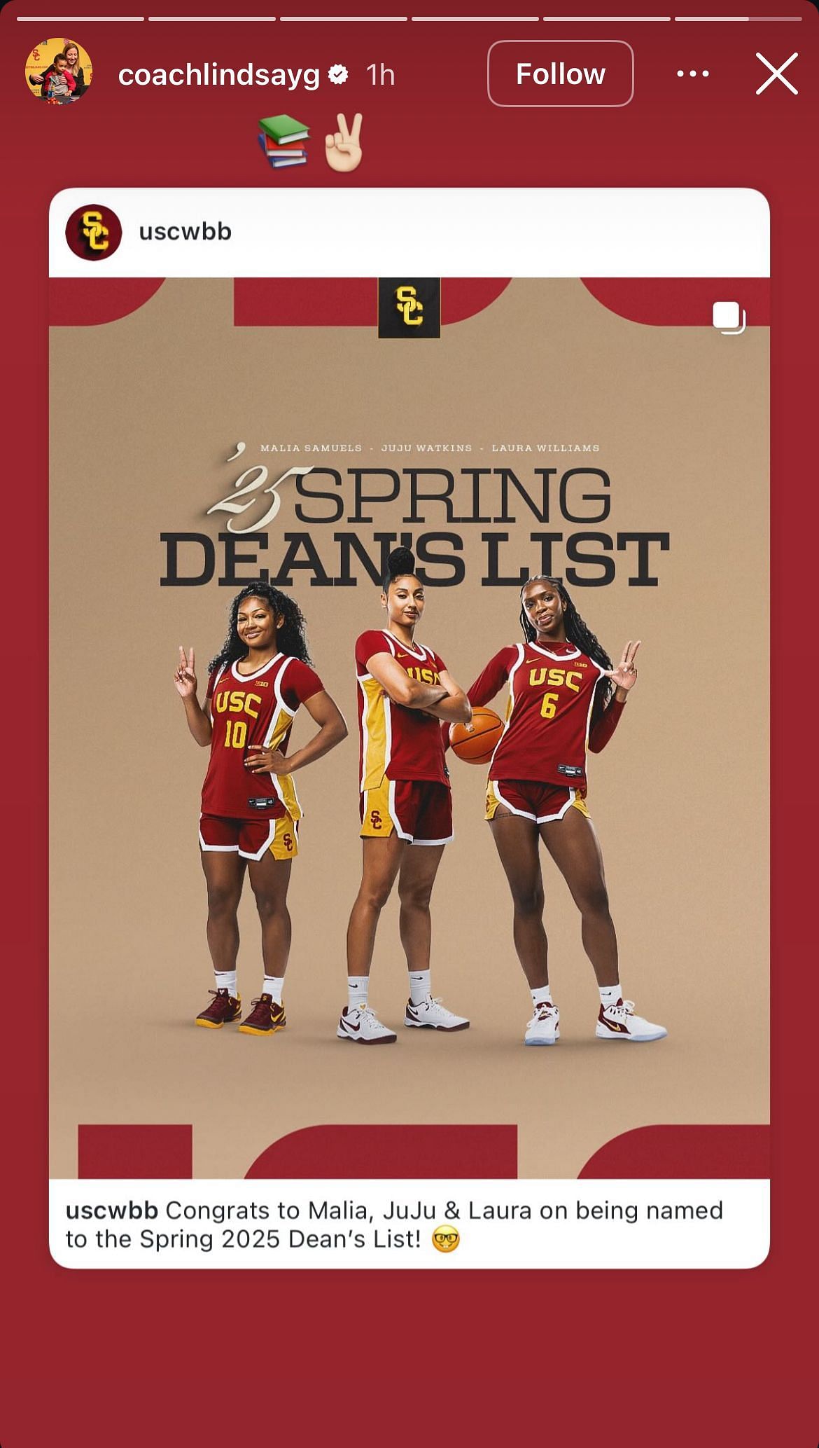 Lindsay Gottlieb reacts to three of her players making the Dean’s List
